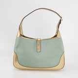 Gucci Jackie Vintage Mini Blue Nylon with Gold Leather Shoulder Bag Medium
