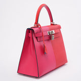 Hermes Kelly 28 Epsom Rose Extreme/ Rouge de Coeur with Blue Zanzibar