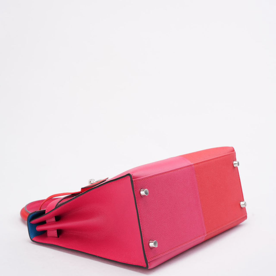 Hermes Kelly 28 Epsom Rose Extreme/ Rouge de Coeur with Blue Zanzibar