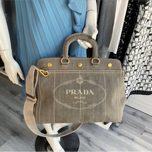 Prada Canvas Canapa Military Green Two-Way Tote Bag