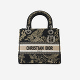 Christian Dior Medium Lady D-Lite - Black Embroidered Toile