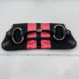 Gucci Horsebit 1955 Chain Large Shoulder Bag Black Monogram with Pink Silk