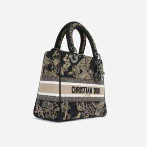 Christian Dior Medium Lady D-Lite - Black Embroidered Toile