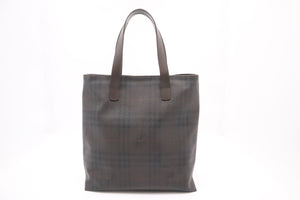 Burberry Tote in Dark Brown Checked Canvas