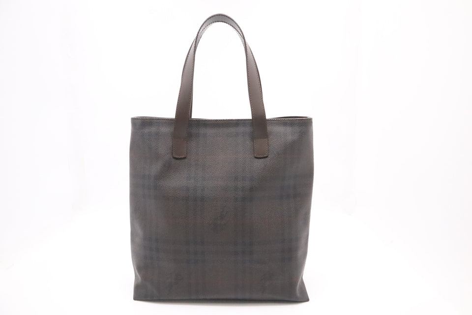 Burberry Tote in Dark Brown Checked Canvas