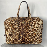Prada Leopard Pattern Calf Hair Large Weekender Bag