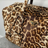 Prada Leopard Pattern Calf Hair Large Weekender Bag