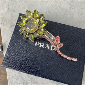 Prada Green and Pink Crystal Flower Hair Clip Pin
