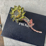 Prada Green and Pink Crystal Flower Hair Clip Pin