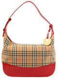 Luxury Burberry Nova Check Pattern Logo Charm Handle Bag Red/Beige