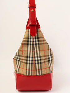 Luxury Burberry Nova Check Pattern Logo Charm Handle Bag Red/Beige