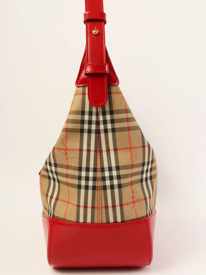 Luxury Burberry Nova Check Pattern Logo Charm Handle Bag Red/Beige