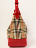 Luxury Burberry Nova Check Pattern Logo Charm Handle Bag Red/Beige
