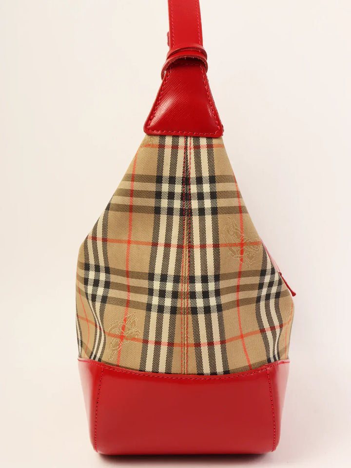 Luxury Burberry Nova Check Pattern Logo Charm Handle Bag Red/Beige