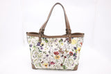 Gucci Tote in White Floral Canvas and Brown Leather