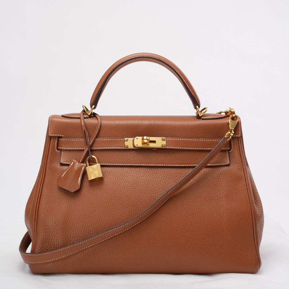 Hermes Kelly 32 cm Bag in Golden Clemence Leather with Golden Hardware 2015