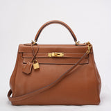 Hermes Kelly 32 cm Bag in Golden Clemence Leather with Golden Hardware 2015