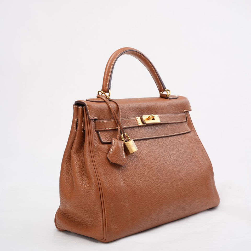 Hermes Kelly 32 cm Bag in Golden Clemence Leather with Golden Hardware 2015