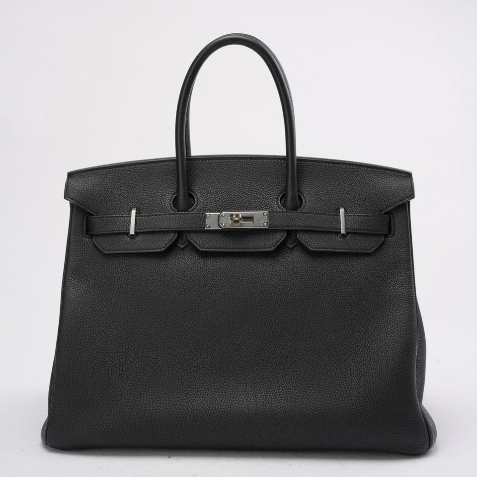 Hermes Black Birkin 35 Retourne Togo Leather Bag with Palladium Hardware 2015