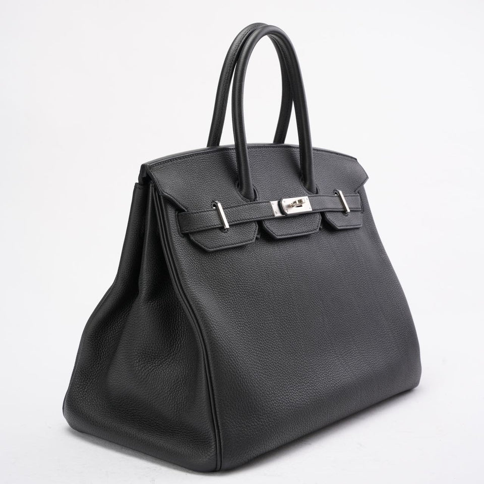 Hermes Black Birkin 35 Retourne Togo Leather Bag with Palladium Hardware 2015
