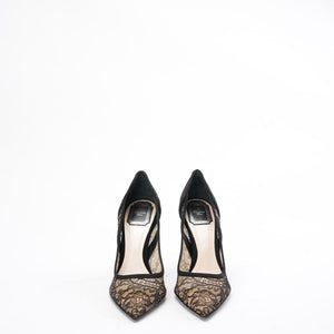 Dior Black Lace and Suede Pointed Toe Pumps Size 38.5