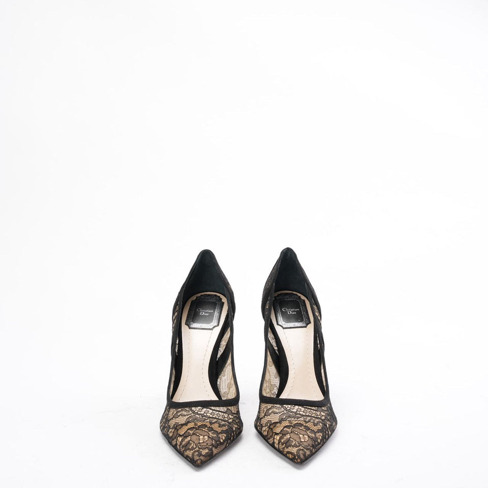 Dior Black Lace and Suede Pointed Toe Pumps Size 38.5