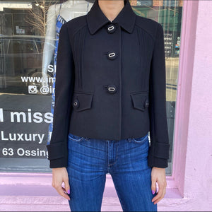 Prada Black Wool Crop Jacket with Button Detail - IT42 / 6