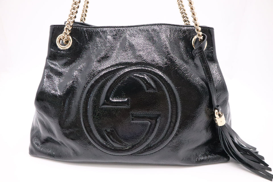 Gucci Soho Chain Shoulder Bag in Black Patent Leather