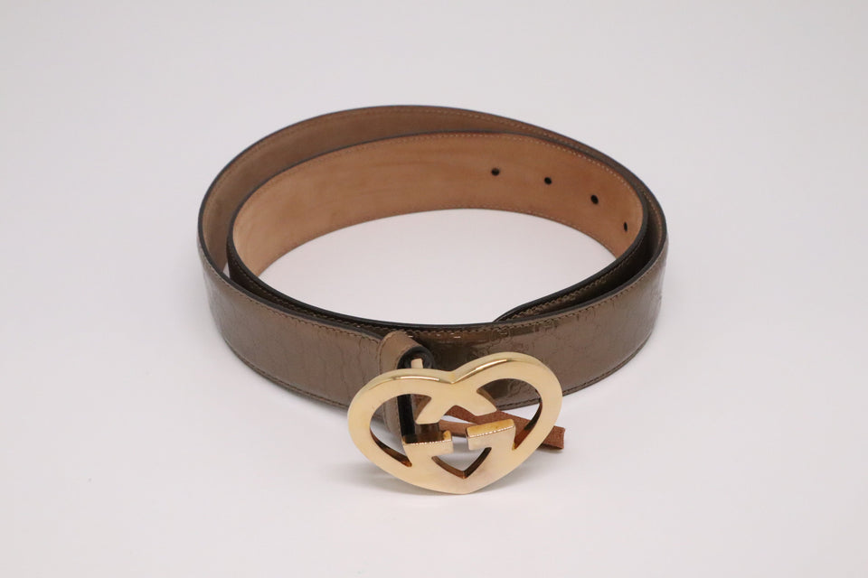 Gucci Heart Belt in Metallic Brown Guccissima Patent Leather