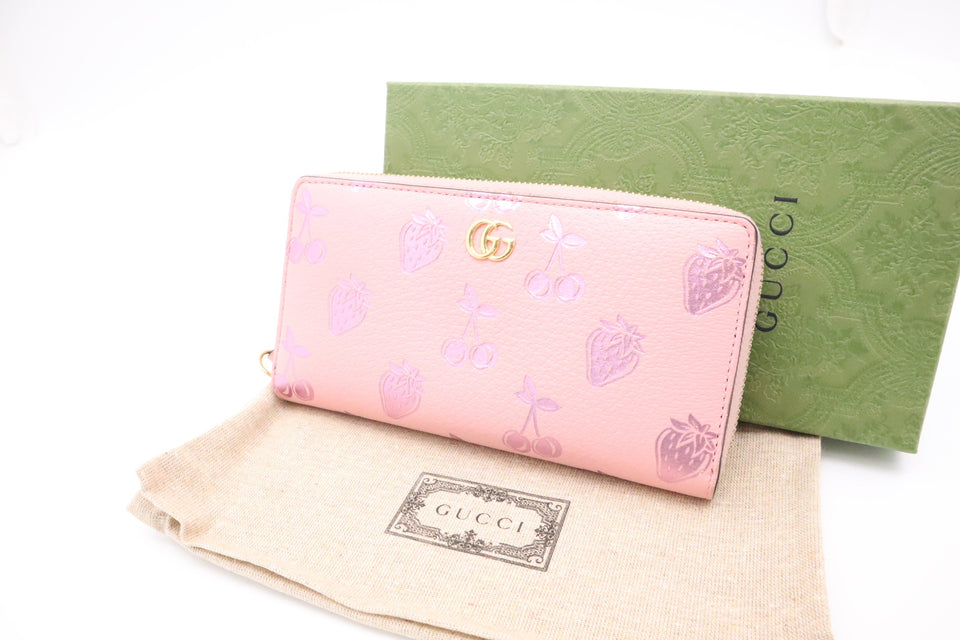 Gucci Long Wallet in Strawberry and Cherry Pink Leather