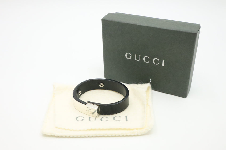 Gucci Bracelet in Black Leather & Sterling Silver