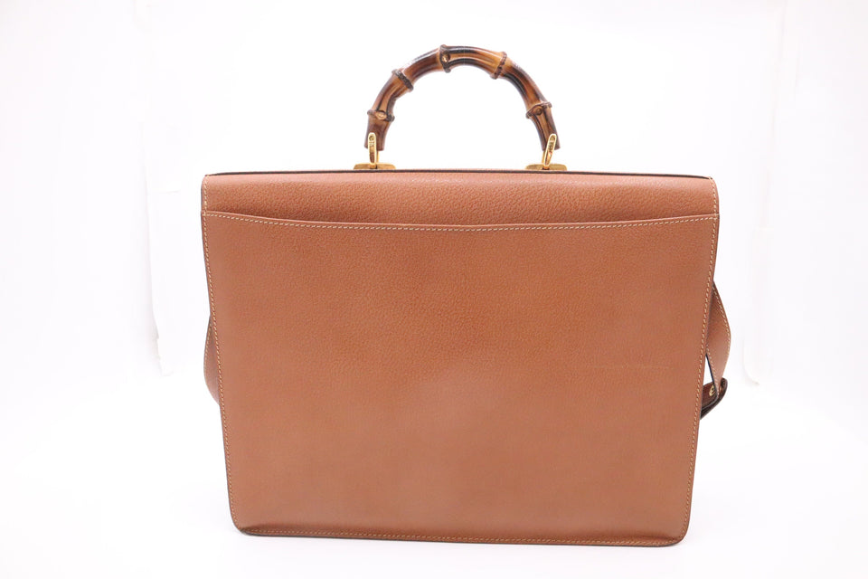 Gucci Bamboo Briefcase in Tan Brown Leather