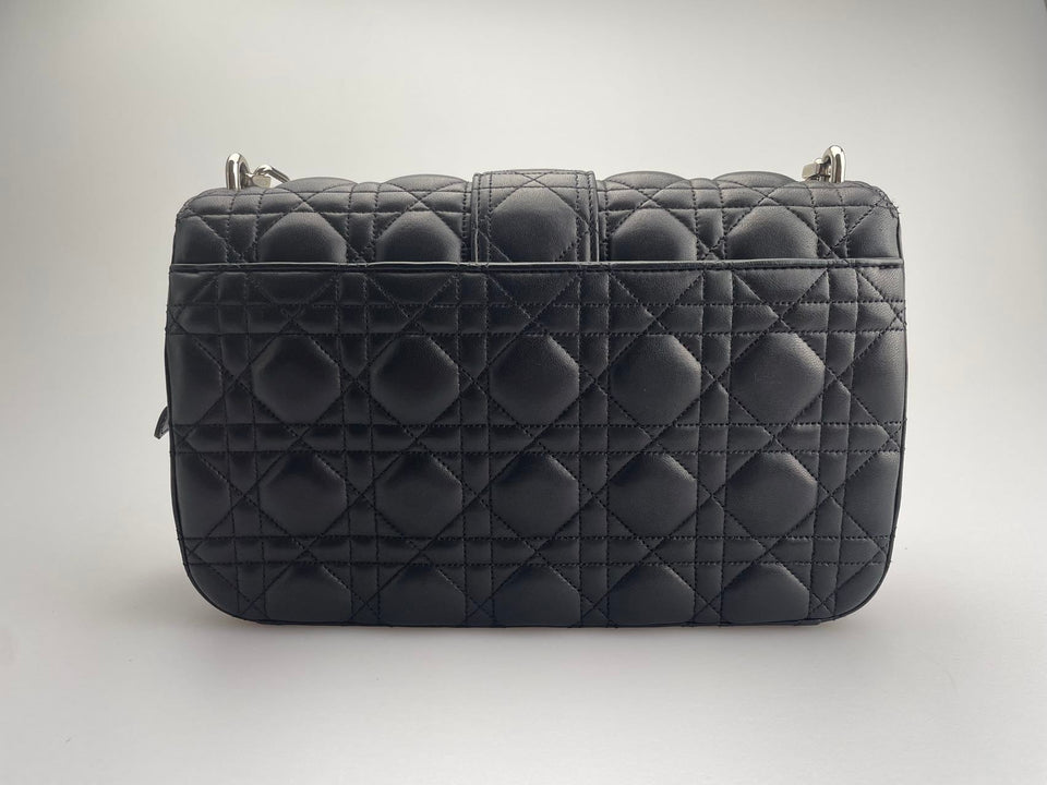 Dior Miss Dior Shoulder Bag in Black Lambskin Leather with Silver Hardware