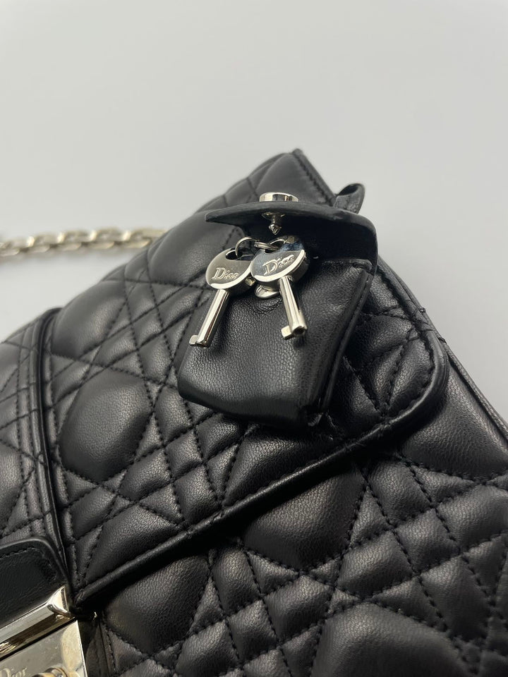 Dior Miss Dior Shoulder Bag in Black Lambskin Leather with Silver Hardware