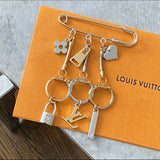 Louis Vuitton Silver and Gold Safety Pin Logo Charm Brooch