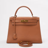 Hermes Vintage Gold Kelly Sellier 28 Epsom N Circle 1984