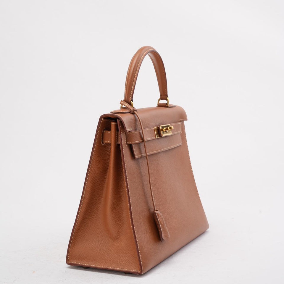 Hermes Vintage Gold Kelly Sellier 28 Epsom N Circle 1984