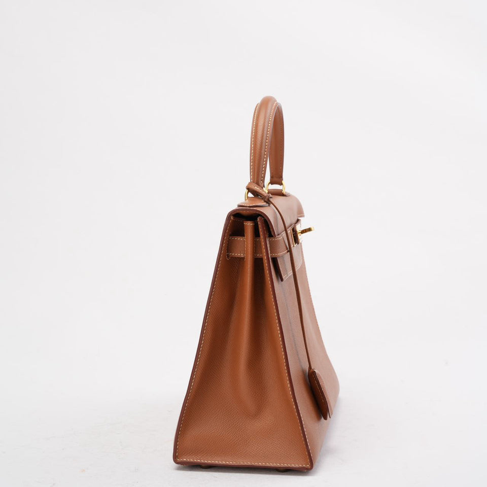 Hermes Vintage Gold Kelly Sellier 28 Epsom N Circle 1984