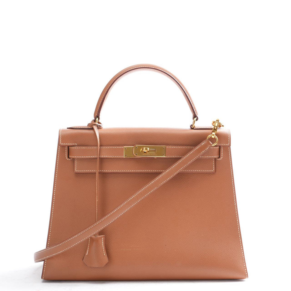Hermes Vintage Gold Kelly Sellier 28 Epsom N Circle 1984