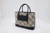 Burberry Handbag in Black Leather & Cream Checked Canvas
