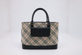 Burberry Handbag in Black Leather & Cream Checked Canvas