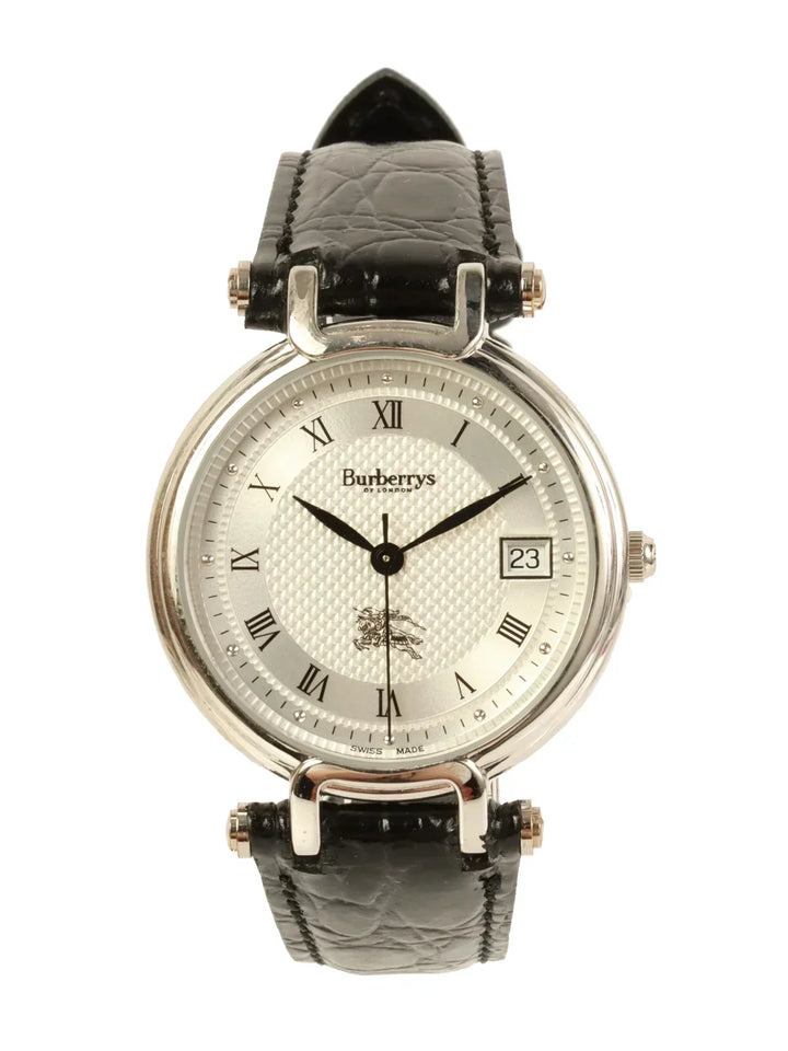 Luxury Burberry Round Logo Face Watch Silver/Black