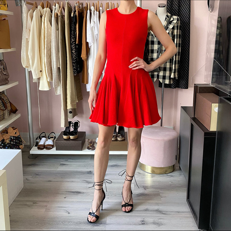 Christian Dior Red Crepe Wool Sleeveless Dress - USA 4