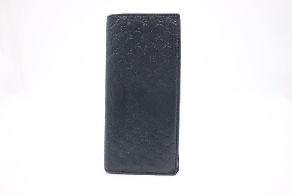 Gucci Bifold Long Wallet in Navy MicroGuccissima Leather