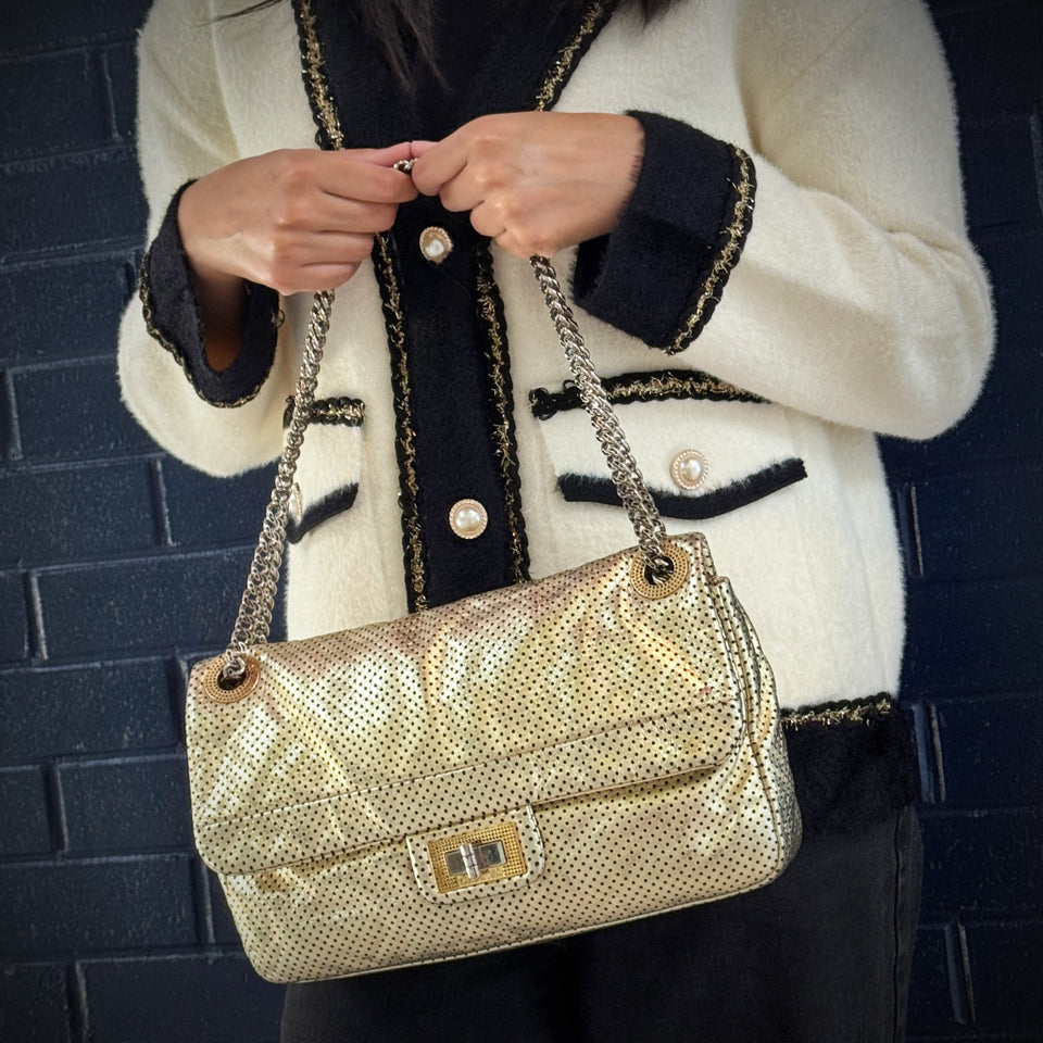 Chanel 2.55 Metallic Leather Drill Flap Bag TWS