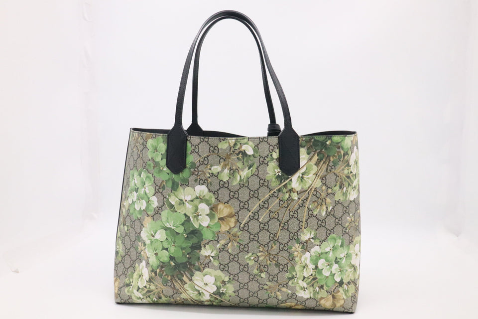 Gucci Reversible Tote in Green Blooms GG Supreme Canvas