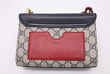 Gucci Padlock Mini Shoulder Bag in Red and Navy Leather and Beige Monogram Canvas
