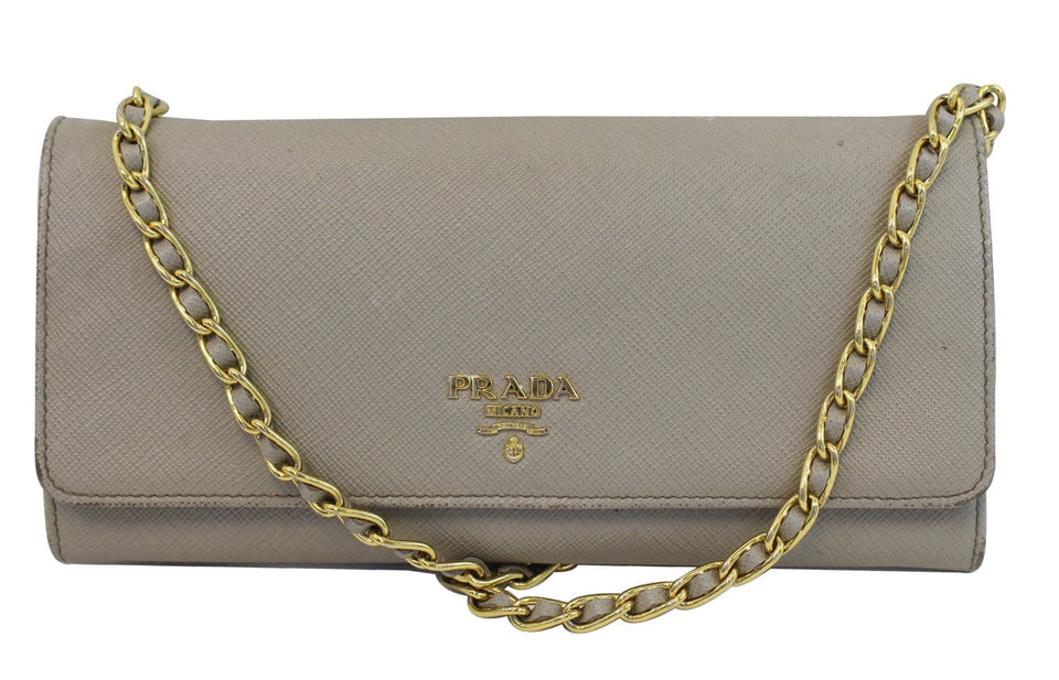 Prada Marmo Saffiano Metal Leather Chain Clutch Bag