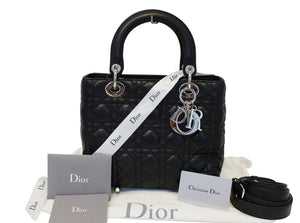 Christian Dior Cannage Quilted Lambskin Leather Lady Dior Medium Bag