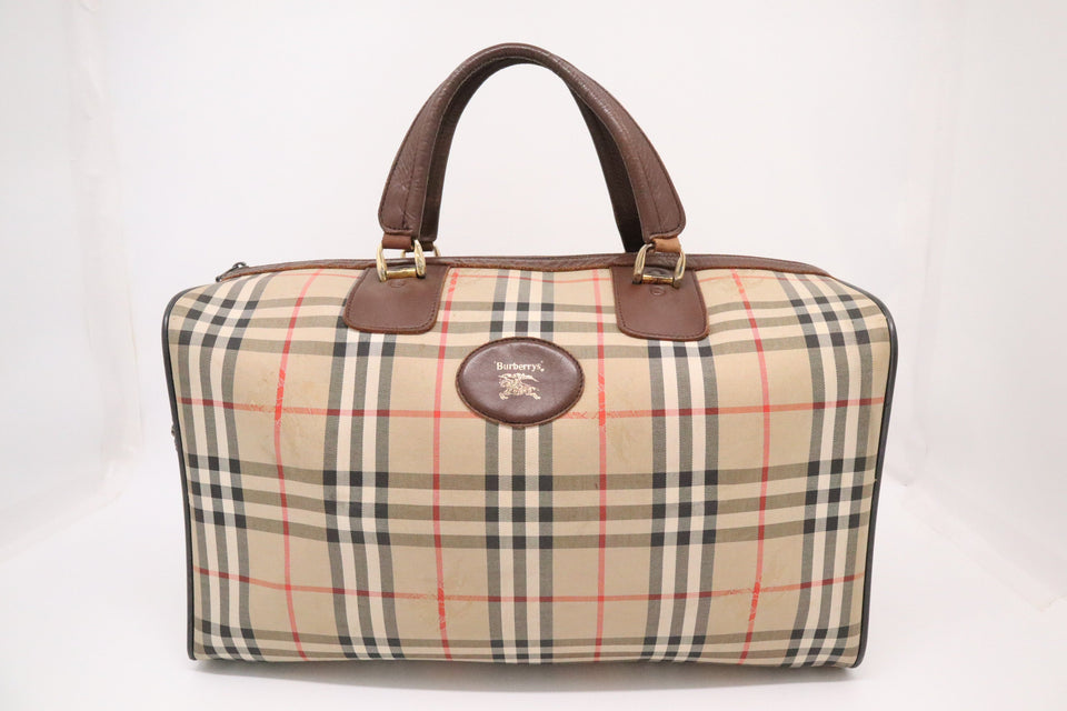 Burberry Boston Bag in Brown Checked Canvas